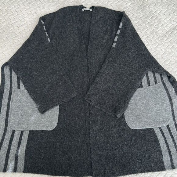 Veveret Women’s Wool Blend Grey Striped Open Front Pockets Cardigan Sweater M/L - Picture 11 of 13